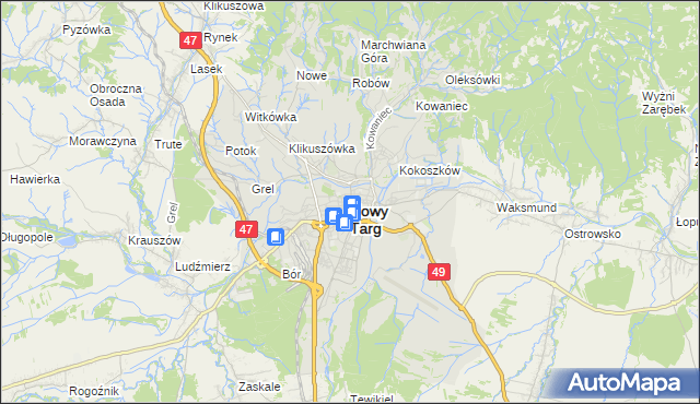 mapa Nowego Targu, Nowy Targ na mapie Targeo