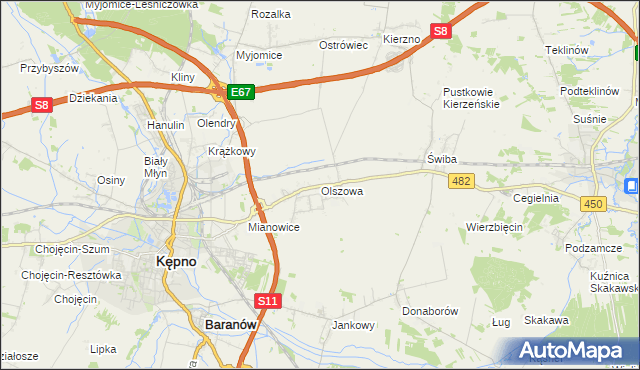 mapa Olszowa gmina Kępno, Olszowa gmina Kępno na mapie Targeo