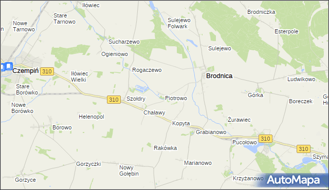 mapa Piotrowo gmina Brodnica, Piotrowo gmina Brodnica na mapie Targeo