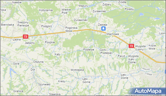 mapa Podlesie gmina Pilzno, Podlesie gmina Pilzno na mapie Targeo