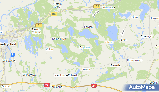 mapa Popowo gmina Międzychód, Popowo gmina Międzychód na mapie Targeo