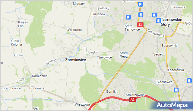mapa Ptakowice gmina Zbrosławice, Ptakowice gmina Zbrosławice na mapie Targeo