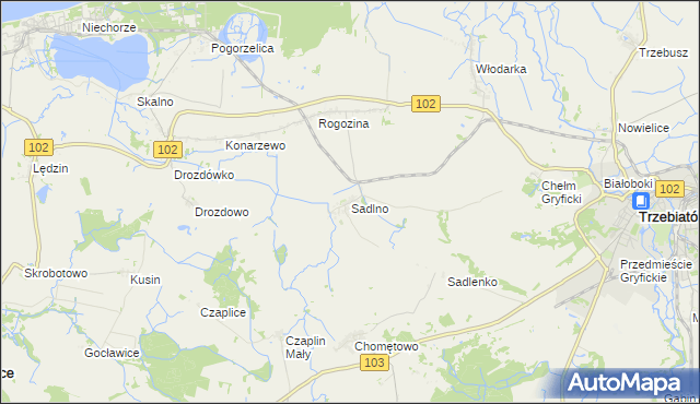 mapa Sadlno gmina Trzebiatów, Sadlno gmina Trzebiatów na mapie Targeo