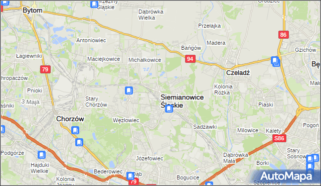 mapa Siemianowice Śląskie, Siemianowice Śląskie na mapie Targeo