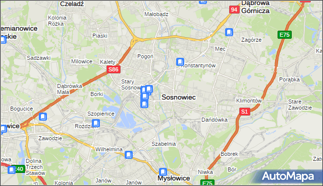 mapa Sosnowca, Sosnowiec na mapie Targeo