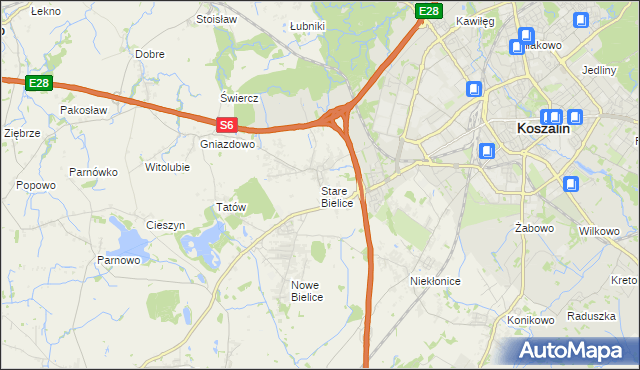 mapa Stare Bielice gmina Biesiekierz, Stare Bielice gmina Biesiekierz na mapie Targeo