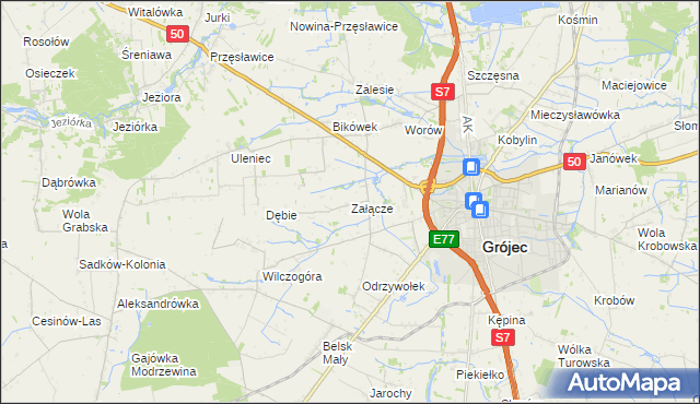 mapa Załącze gmina Grójec, Załącze gmina Grójec na mapie Targeo