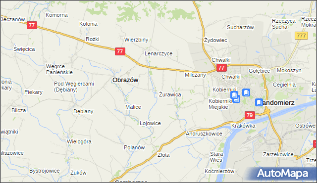 mapa Żurawica gmina Obrazów, Żurawica gmina Obrazów na mapie Targeo