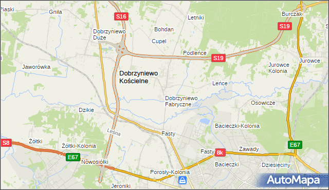 mapa Dobrzyniewo Fabryczne, Dobrzyniewo Fabryczne na mapie Targeo