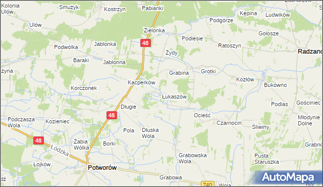 mapa Łukaszów gmina Radzanów, Łukaszów gmina Radzanów na mapie Targeo