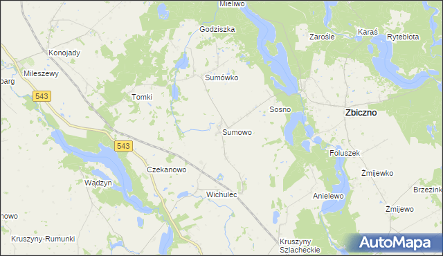 mapa Sumowo gmina Zbiczno, Sumowo gmina Zbiczno na mapie Targeo