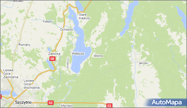 mapa Wikno gmina Szczytno, Wikno gmina Szczytno na mapie Targeo