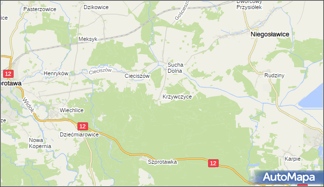 mapa Krzywczyce, Krzywczyce na mapie Targeo