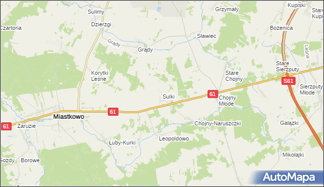 mapa Sulki gmina Miastkowo, Sulki gmina Miastkowo na mapie Targeo