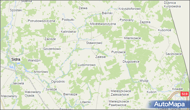 mapa Zalesie gmina Sidra, Zalesie gmina Sidra na mapie Targeo