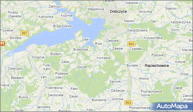 mapa Kornatka gmina Dobczyce, Kornatka gmina Dobczyce na mapie Targeo