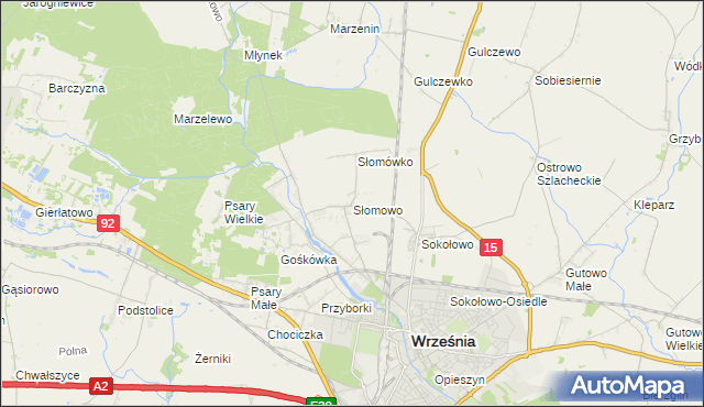 mapa Słomowo gmina Września, Słomowo gmina Września na mapie Targeo