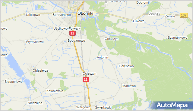 mapa Antonin gmina Oborniki, Antonin gmina Oborniki na mapie Targeo
