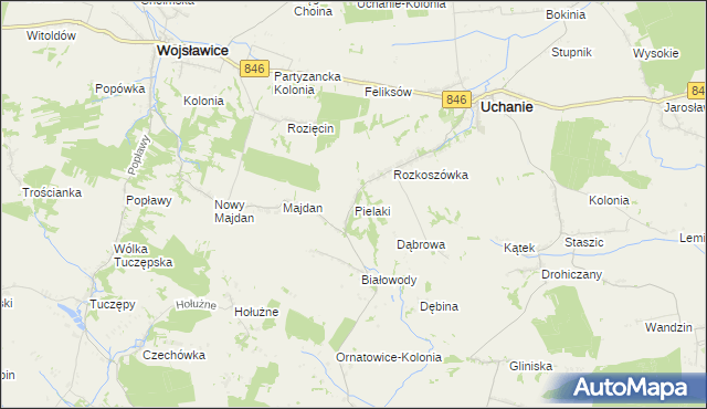 mapa Pielaki gmina Uchanie, Pielaki gmina Uchanie na mapie Targeo