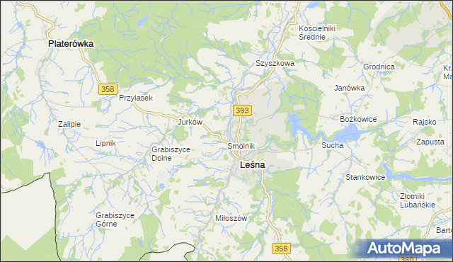 mapa Smolnik gmina Leśna, Smolnik gmina Leśna na mapie Targeo