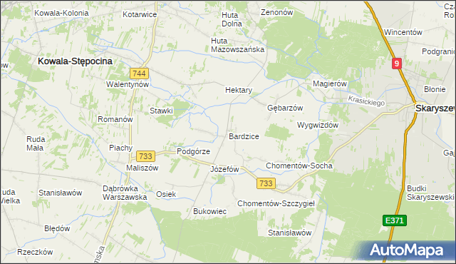 mapa Bardzice, Bardzice na mapie Targeo