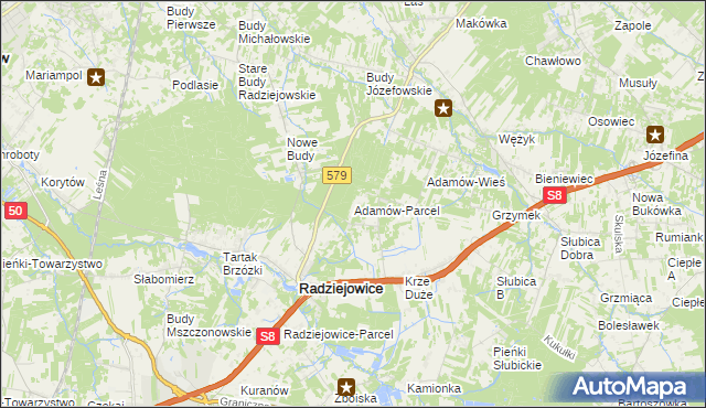 mapa Adamów-Parcel, Adamów-Parcel na mapie Targeo