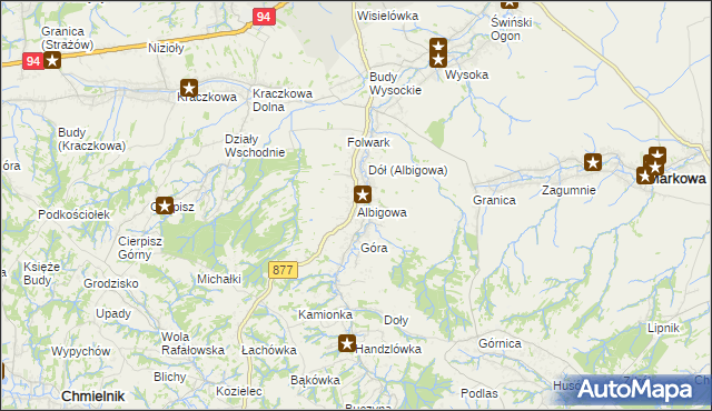 mapa Albigowa, Albigowa na mapie Targeo