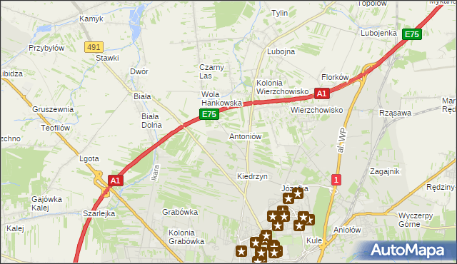 mapa Antoniów gmina Mykanów, Antoniów gmina Mykanów na mapie Targeo