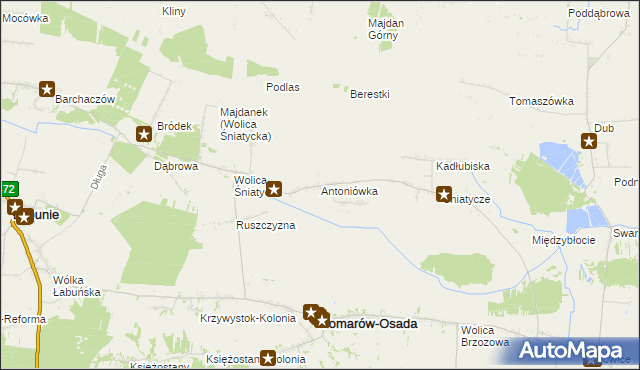 mapa Antoniówka gmina Komarów-Osada, Antoniówka gmina Komarów-Osada na mapie Targeo