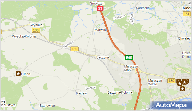 mapa Baczyna gmina Lubiszyn, Baczyna gmina Lubiszyn na mapie Targeo