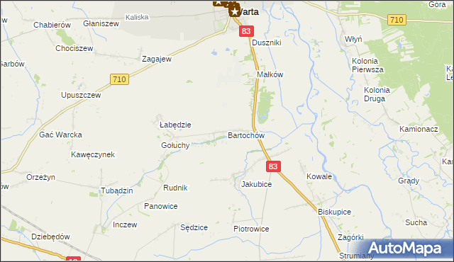 mapa Bartochów gmina Warta, Bartochów gmina Warta na mapie Targeo