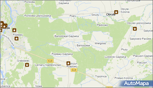 mapa Bartodzieje gmina Obryte, Bartodzieje gmina Obryte na mapie Targeo