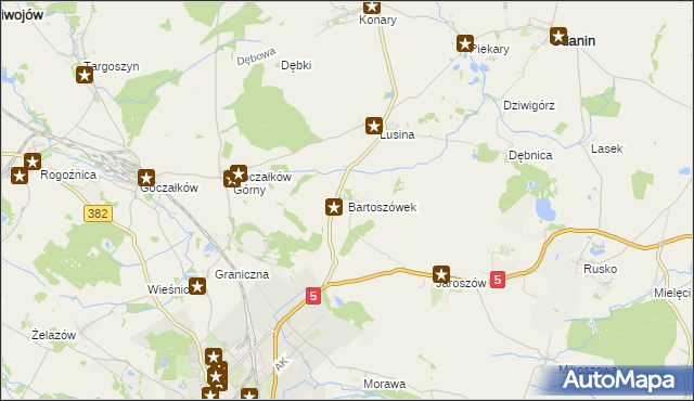 mapa Bartoszówek, Bartoszówek na mapie Targeo