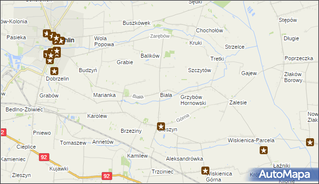 mapa Biała gmina Żychlin, Biała gmina Żychlin na mapie Targeo