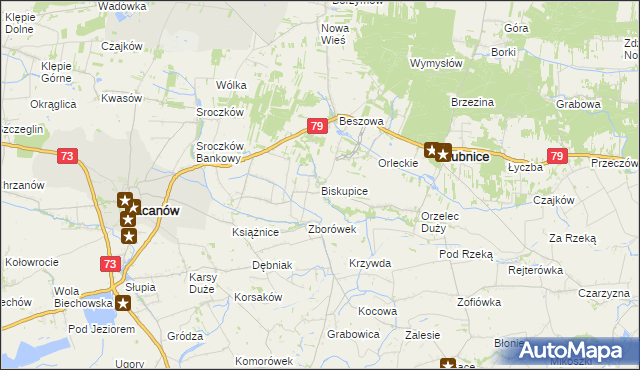 mapa Biskupice gmina Pacanów, Biskupice gmina Pacanów na mapie Targeo