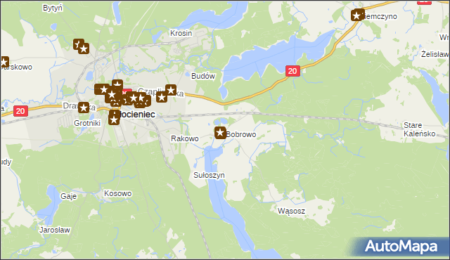mapa Bobrowo gmina Złocieniec, Bobrowo gmina Złocieniec na mapie Targeo