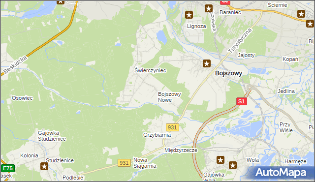 mapa Bojszowy Nowe, Bojszowy Nowe na mapie Targeo