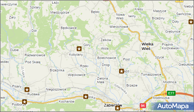 mapa Bolechowice gmina Zabierzów, Bolechowice gmina Zabierzów na mapie Targeo