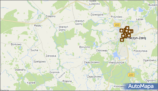mapa Borucino gmina Połczyn-Zdrój, Borucino gmina Połczyn-Zdrój na mapie Targeo