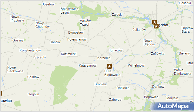 mapa Borzęcin gmina Błędów, Borzęcin gmina Błędów na mapie Targeo