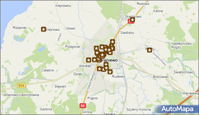 mapa Braniewo, Braniewo na mapie Targeo