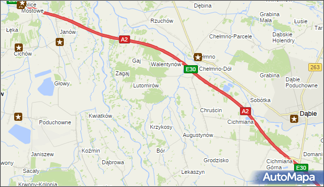 mapa Bród gmina Dąbie, Bród gmina Dąbie na mapie Targeo