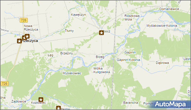 mapa Brzeg gmina Rzeczyca, Brzeg gmina Rzeczyca na mapie Targeo