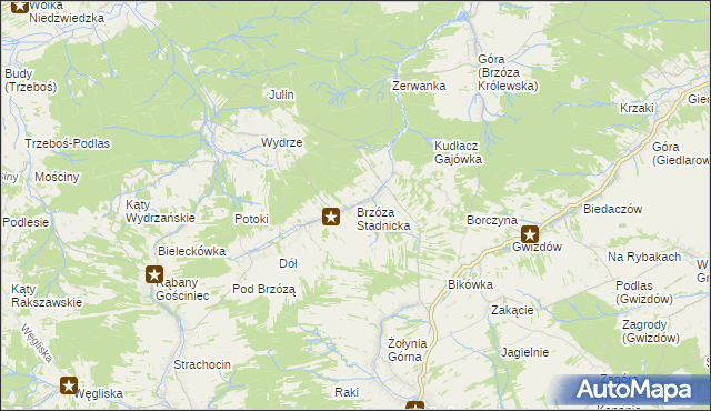 mapa Brzóza Stadnicka, Brzóza Stadnicka na mapie Targeo