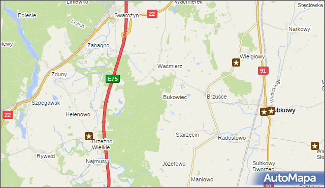 mapa Bukowiec gmina Subkowy, Bukowiec gmina Subkowy na mapie Targeo
