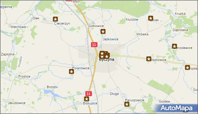 mapa Byczyna powiat kluczborski, Byczyna powiat kluczborski na mapie Targeo