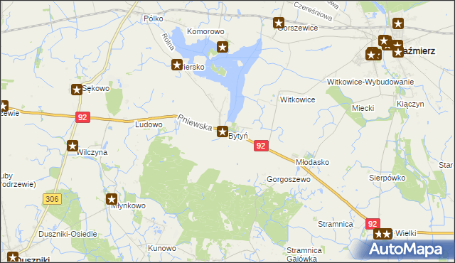 mapa Bytyń gmina Kaźmierz, Bytyń gmina Kaźmierz na mapie Targeo