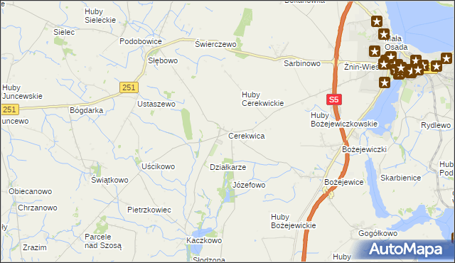 mapa Cerekwica gmina Żnin, Cerekwica gmina Żnin na mapie Targeo