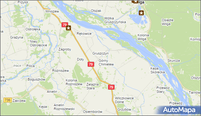mapa Chmielew gmina Magnuszew, Chmielew gmina Magnuszew na mapie Targeo