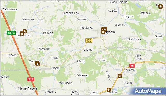 mapa Choiny gmina Parysów, Choiny gmina Parysów na mapie Targeo